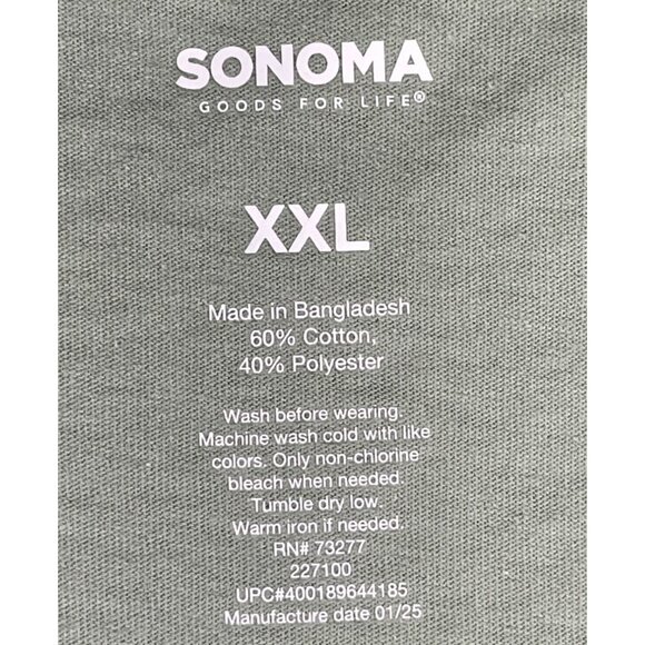 Sonoma Mens XXL Essential Green Tank Top 60% Cotton 40% Polyester Stretch Fabric - Picture 7 of 8